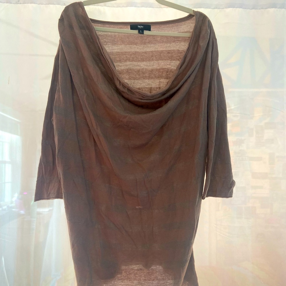 Mossimo Tan/Pink Long Sleeve Tunic Top - Size Large